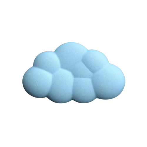 Light blue cloud-shaped silicone foam hand rest featuring a cushioned bubble design isolated on a transparent checkerboard background.
