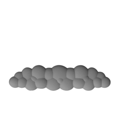 Gray cloud-shaped keyboard wrist rest featuring an ergonomic cushioned bubble design isolated on a transparent background.