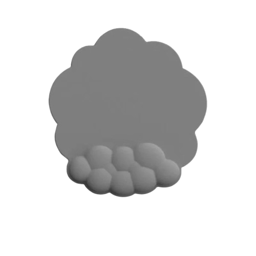 gray cloud-shaped mouse pad featuring an integrated cloud bubble wrist support cushion isolated on a transparent background.