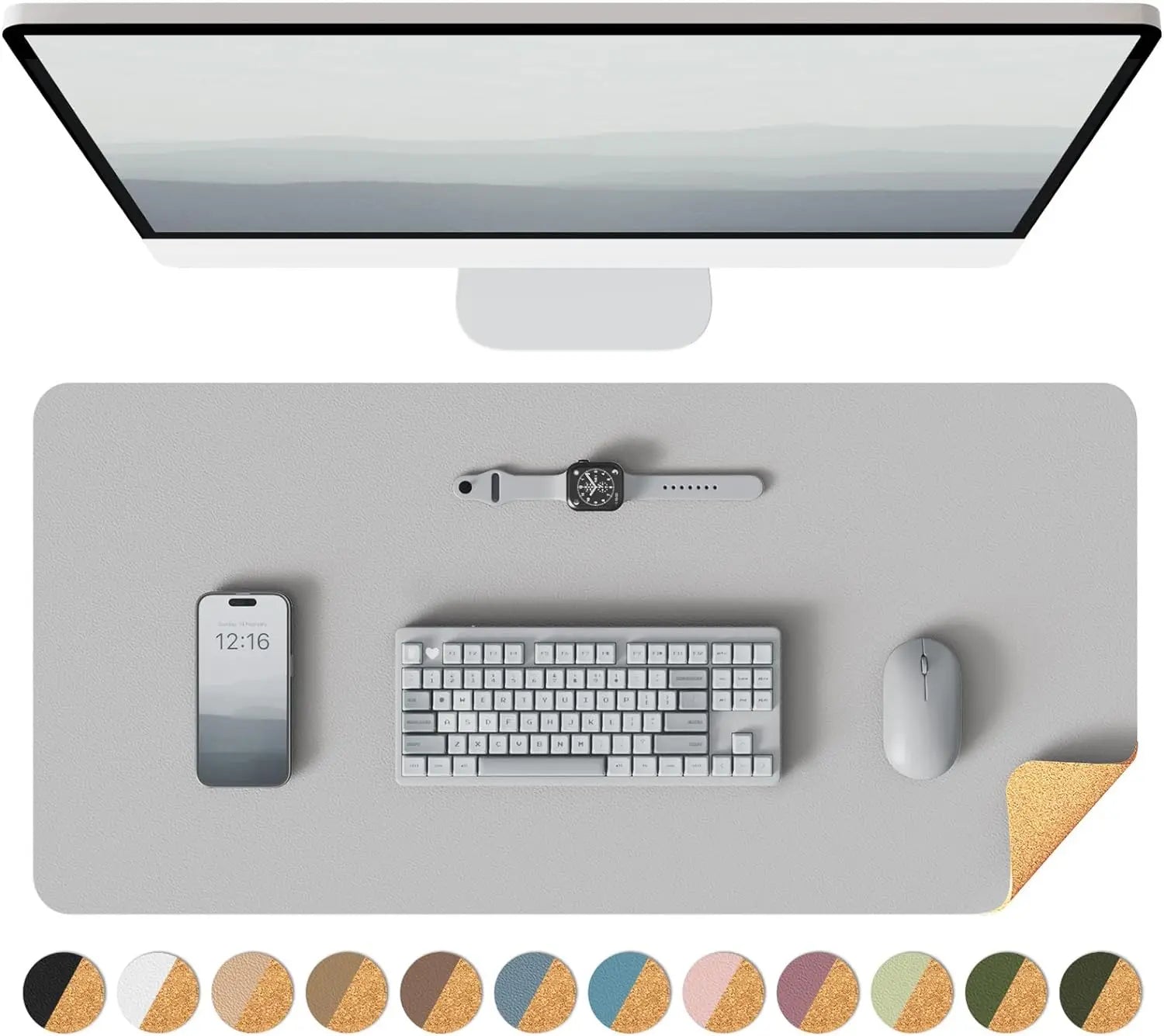 gray leather desk mat minimilistic with eco friendly cork