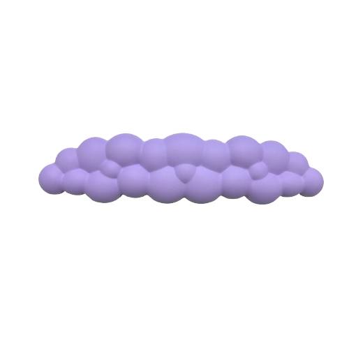 Purple cloud-shaped keyboard wrist rest featuring an ergonomic cushioned bubble design isolated on a transparent background.