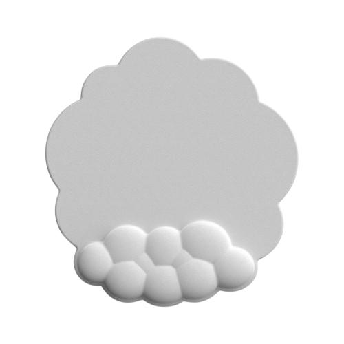White cloud-shaped mouse pad featuring an integrated cloud bubble wrist support cushion isolated on a transparent background.